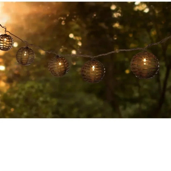 Allen + Roth  Brown Wicker Rattan Shade Design. 8.8 ft Plug In String Lights NIB - Picture 6 of 6